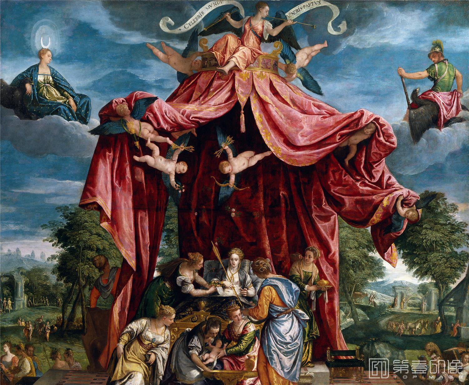 油画-西班牙普拉多美术馆油画藏画-Parrasio, Michele-Alegoría del nacimiento del infante don Fernando, -182cm x 223cm-2076